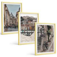 BILDER SET 3er Set - 40x60 cm Goldrahmen - Die charmanten Straßen des Hafens der Stadt - Goldfarben, Kunststoff (40/60cm) - TULUP