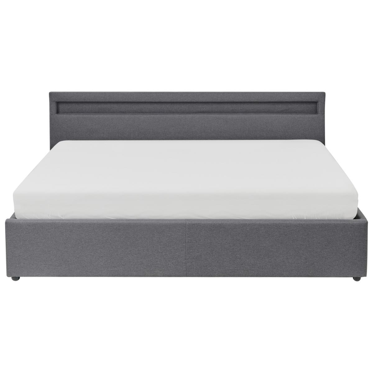 BETT mit Stauraum und LED-Beleuchtung 180/200 cm Stoff Dunkelgrau Armelle - Dunkelgrau, Textil (180/200cm) - Beliani
