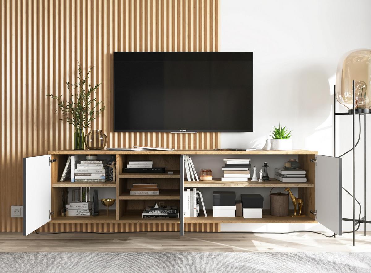 TV-LOWBOARD Apollo Eiche wotan Graphit matt 150 cm - Graphitfarben, Holzwerkstoff (150/39/35cm) - Meble Lindner