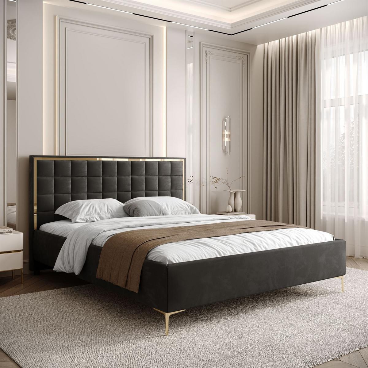 POLSTERBETT ISADORA GOLD mit Bettkasten 140x200 cm Royal Velvet 185 - Graphitfarben, Textil - Lookway