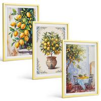 BILDER SET 3er Set - 40x60 cm Goldrahmen - Zitronenbäume Früchte Sonne - Goldfarben, Kunststoff (40/60cm) - TULUP