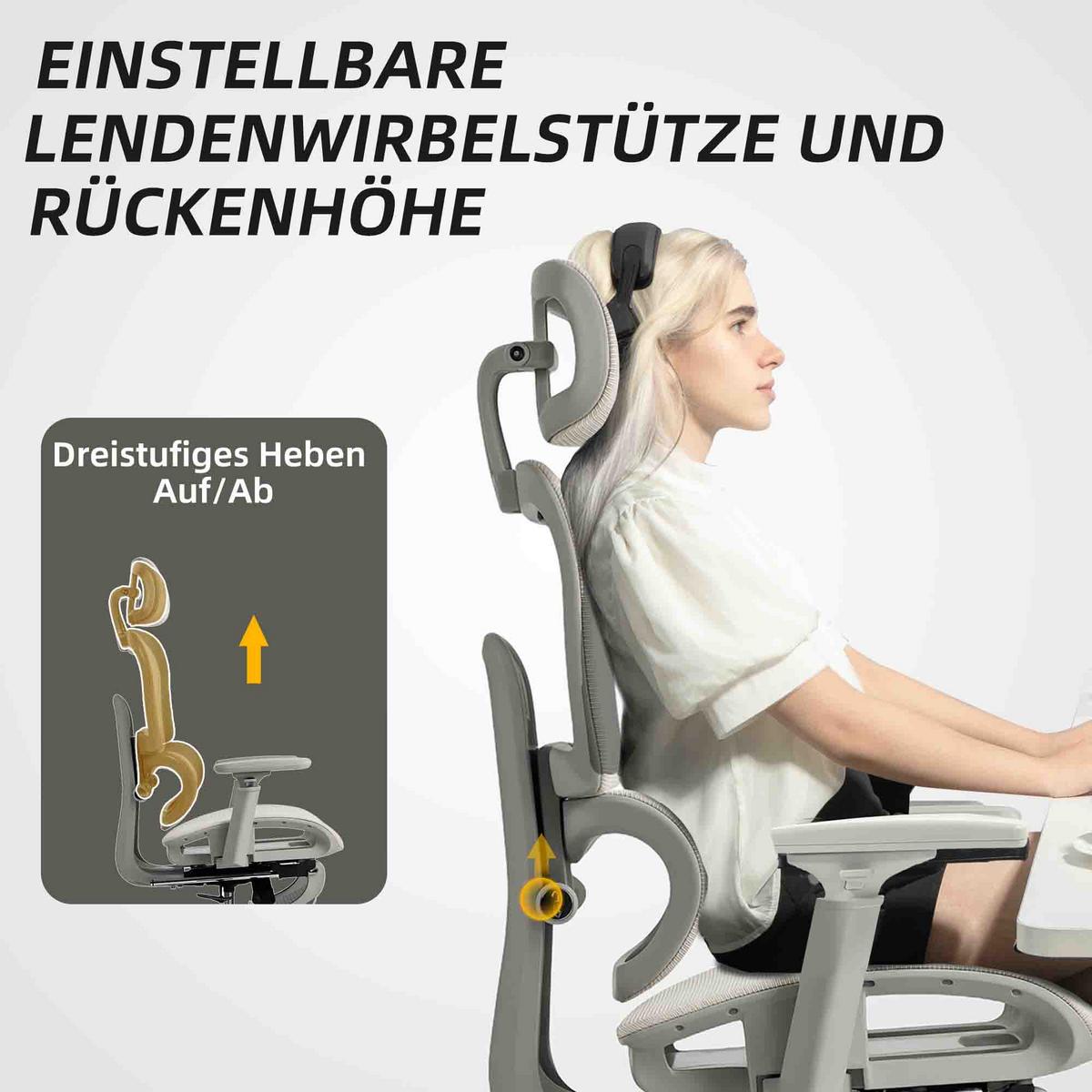 BÜROSTUHL mit Wippfunktion Liegefunktion Ergonomisch Höhenverstellbar Beige - Beige/Schwarz, Kunststoff/Textil (64/122/66cm) - HOMCOM