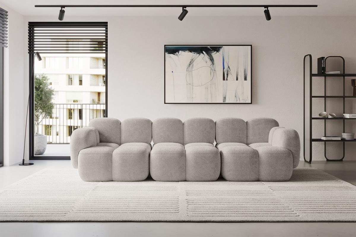 3-SITZER modulares Sofa Miko-S2 300x118x75 cm Hellgrau Velours - Hellgrau/Schwarz, Holzwerkstoff/Kunststoff (300/75/118cm) - ALTDECOR