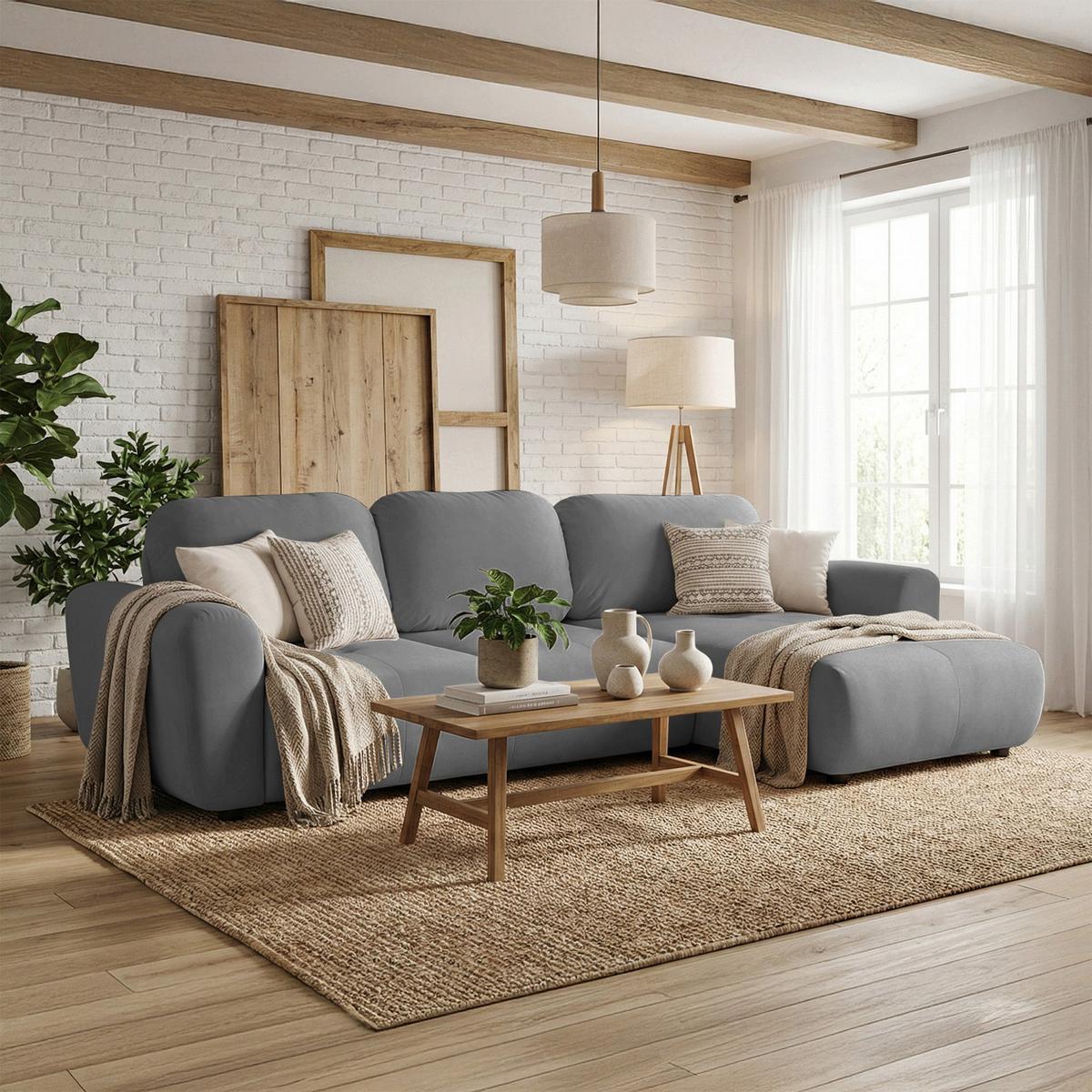 ECKSCHLAFSOFA Olido GRAUER VELOURS - Schwarz/Grau, Kunststoff/Textil (279/150cm) - Selsey