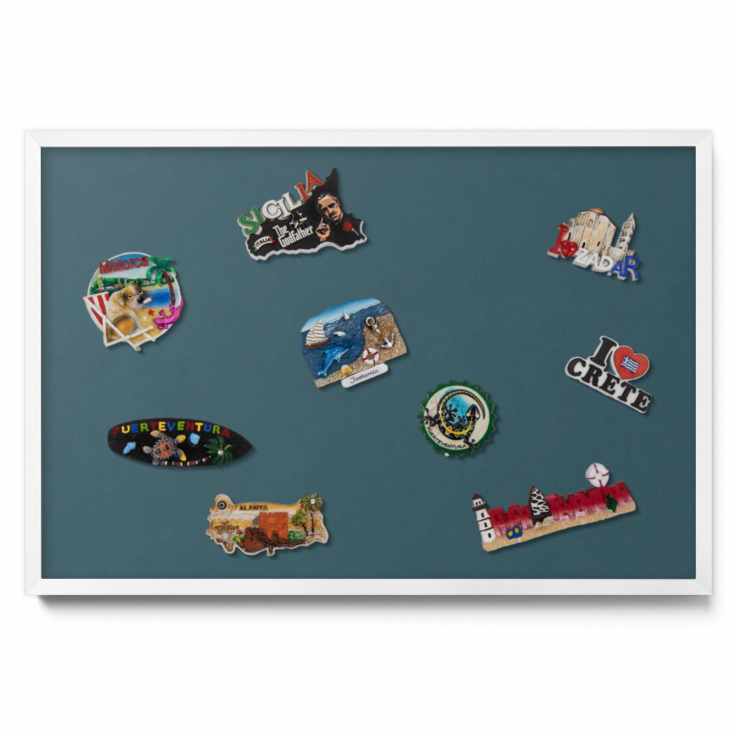 MAGNETTAFEL 60x40 cm Weißer Rahmen Dunkles Petrol - Blaugrau, Metall (60/50/0.4cm) - TULUP
