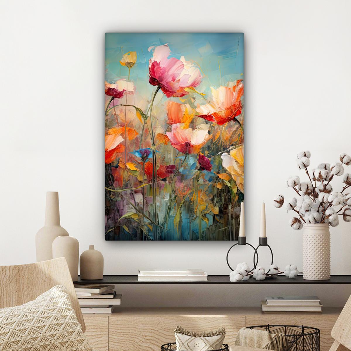 LEINWANDBILD Blumen - Aquarell - Kunst - Botanisch - Natur Wanddeko 40x60 cm - Orange, Textil (40/60cm) - MuchoWow