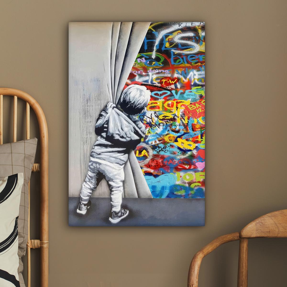 LEINWANDBILD Graffiti - Junge - Ilussie - Straßenkunst Wanddeko 40x60 cm - Hellgrau, Textil (40/60cm) - MuchoWow