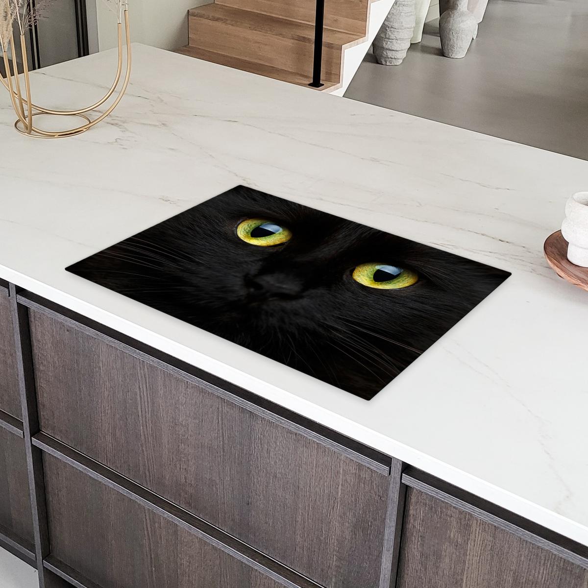HERDABDECKPLATTE Katze - Augen - Gelb - Schwarz Induktionsmatte 77x51 cm - Schwarz, Kunststoff (77/51/0.2cm) - MuchoWow