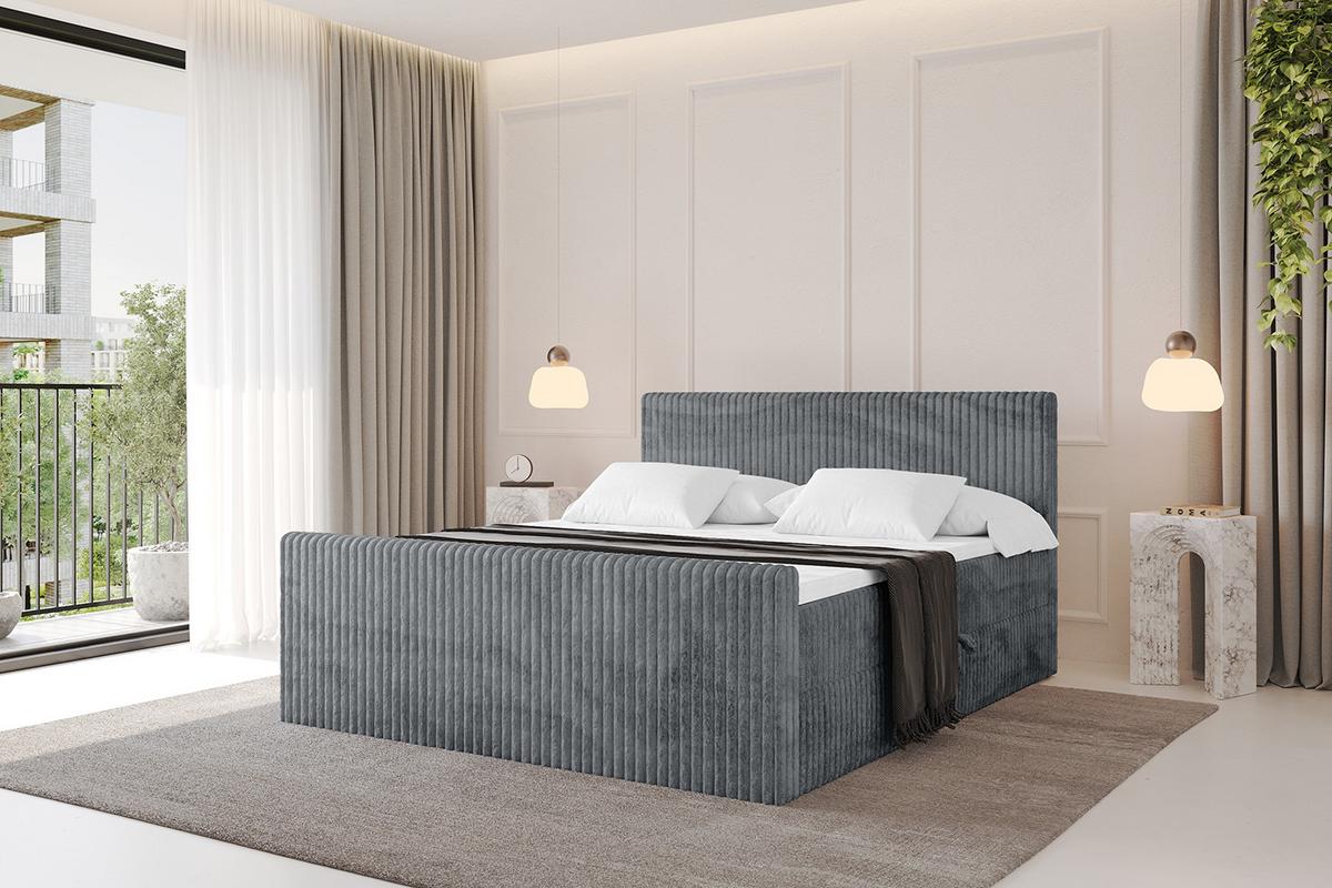 BOXBETT mit Matratze H3 und Lattenrost - TOLO-Z - 160x200 Cord - Dunkelgrau - Dunkelgrau, Holzwerkstoff (160/200cm) - ALTDECOR