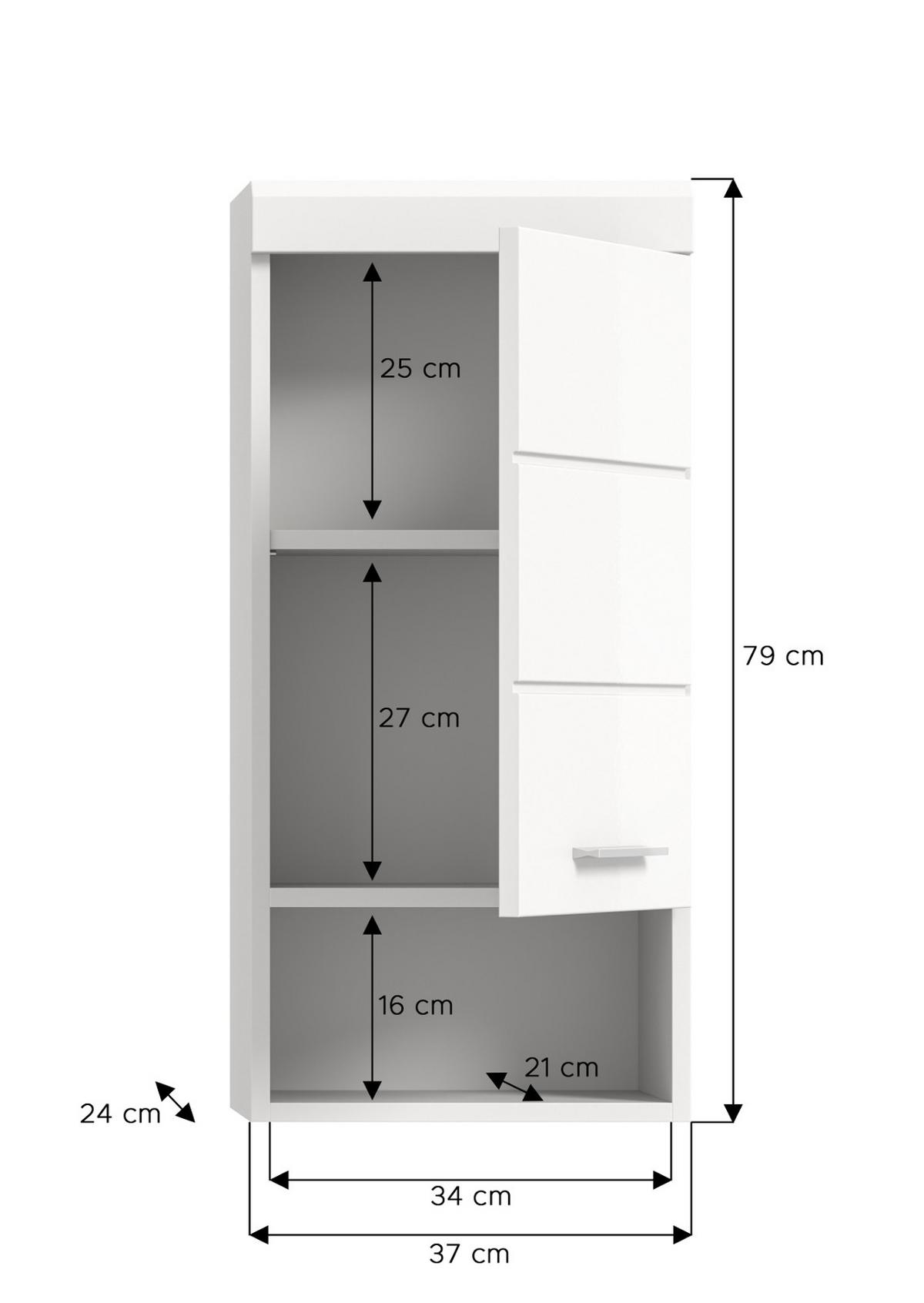 HÄNGESCHRANK weiß Hochglanz 37 x 79 cm, Badschrank hängend - Weiß Hochglanz/Silberfarben, Holzwerkstoff/Kunststoff (37/79/24cm) - Inn.Furn