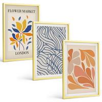 BILDER SET 3er Set - 40x60 cm Goldrahmen - Moderne abstrakte Blumen - Goldfarben, Kunststoff (40/60cm) - TULUP