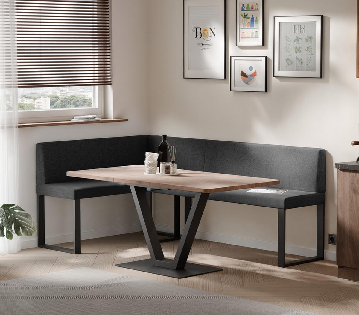 ECKBANK links SANA U Webstoff glatt, 142/196 cm Anthrazit - Anthrazit, Textil/Metall (142/196cm) - Idohome