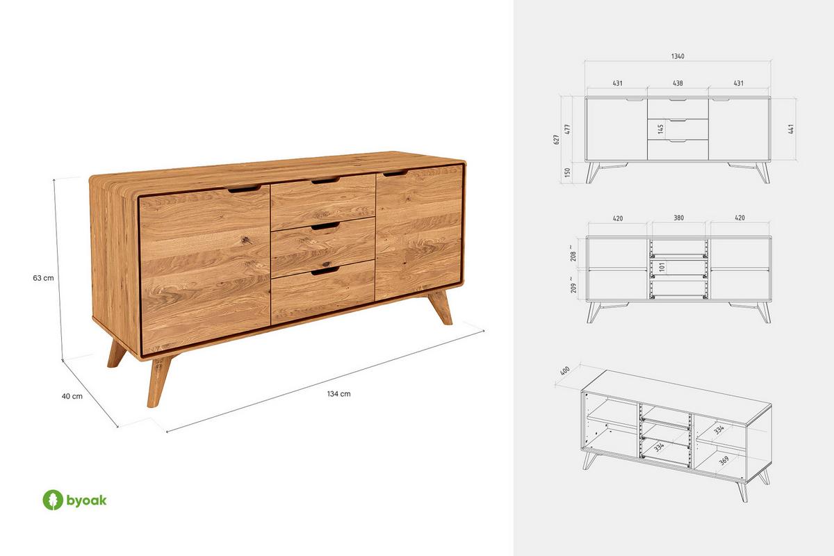 KOMMODE GREG Wildeiche - Wildeiche, Holz (134/63/40cm) - byoak