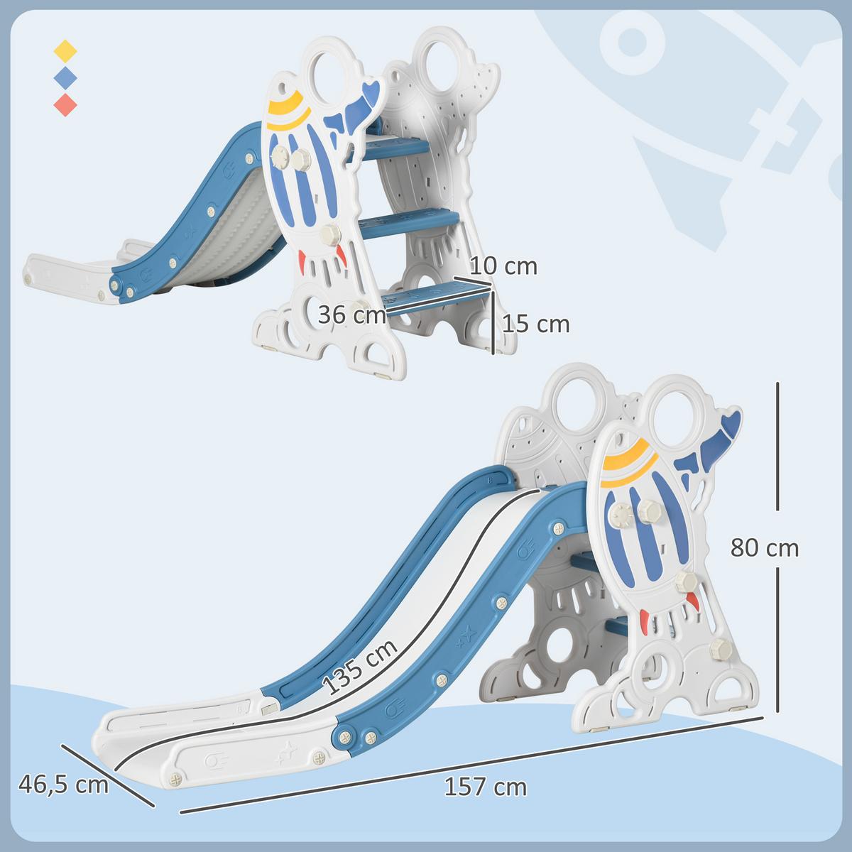 KINDERRUTSCHE für Kinder von 1,5 bis 3 Jahren mit Raketen-Design - Blau, Kunststoff (46.5/80/157cm) - AIYAPLAY