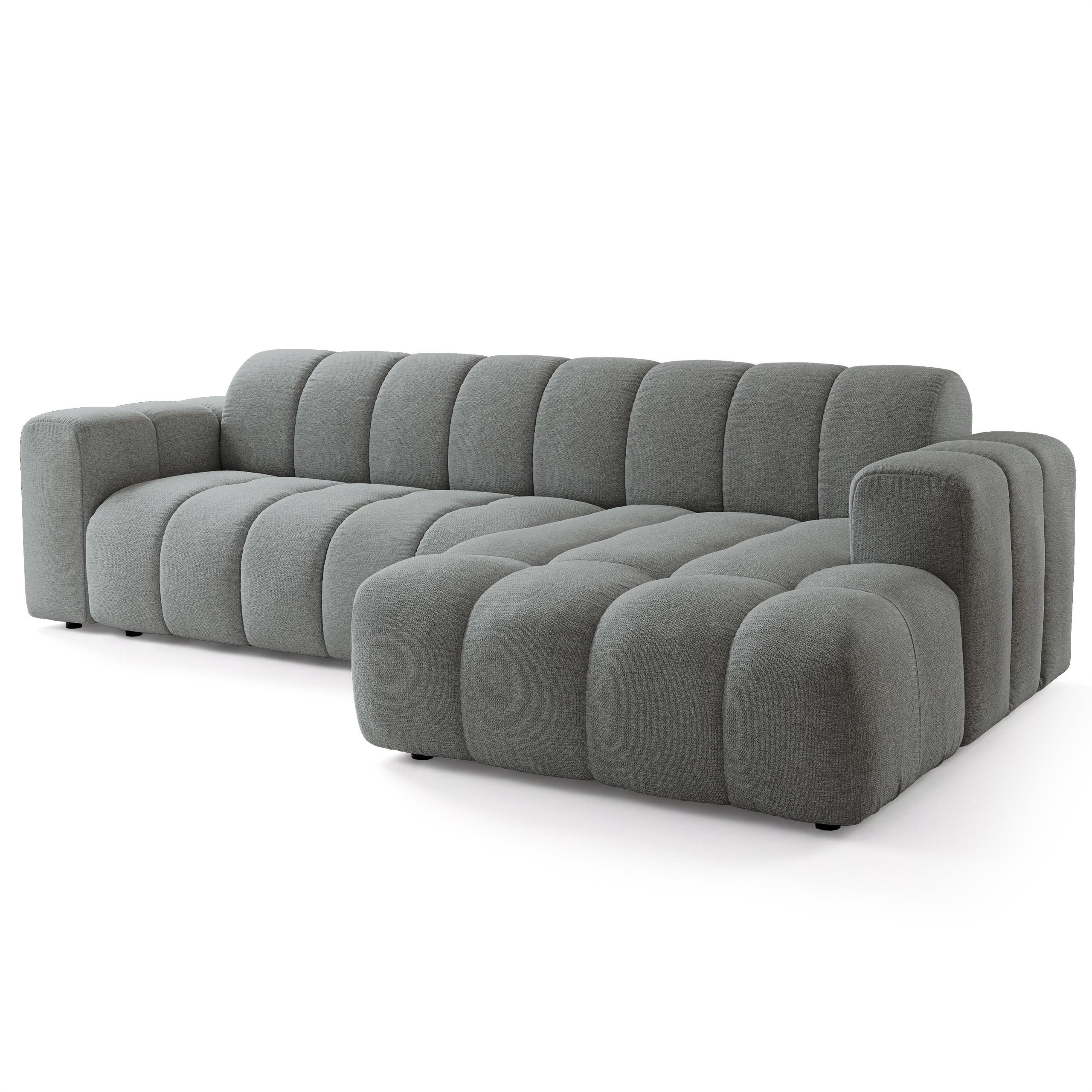 ECKSOFA SETIA Grau Strukturstoff mit Schlaffunktion - Grau, Holz (304/165cm) - MASSENO
