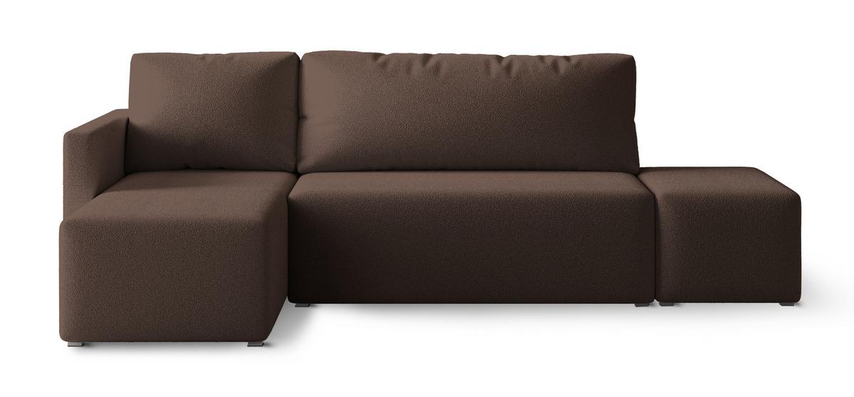 ECKSOFA VELOTTI L-S Braun Boucle-Stoff mit Schlaffunktion - Braun, Holz (261/143cm) - MASSENO