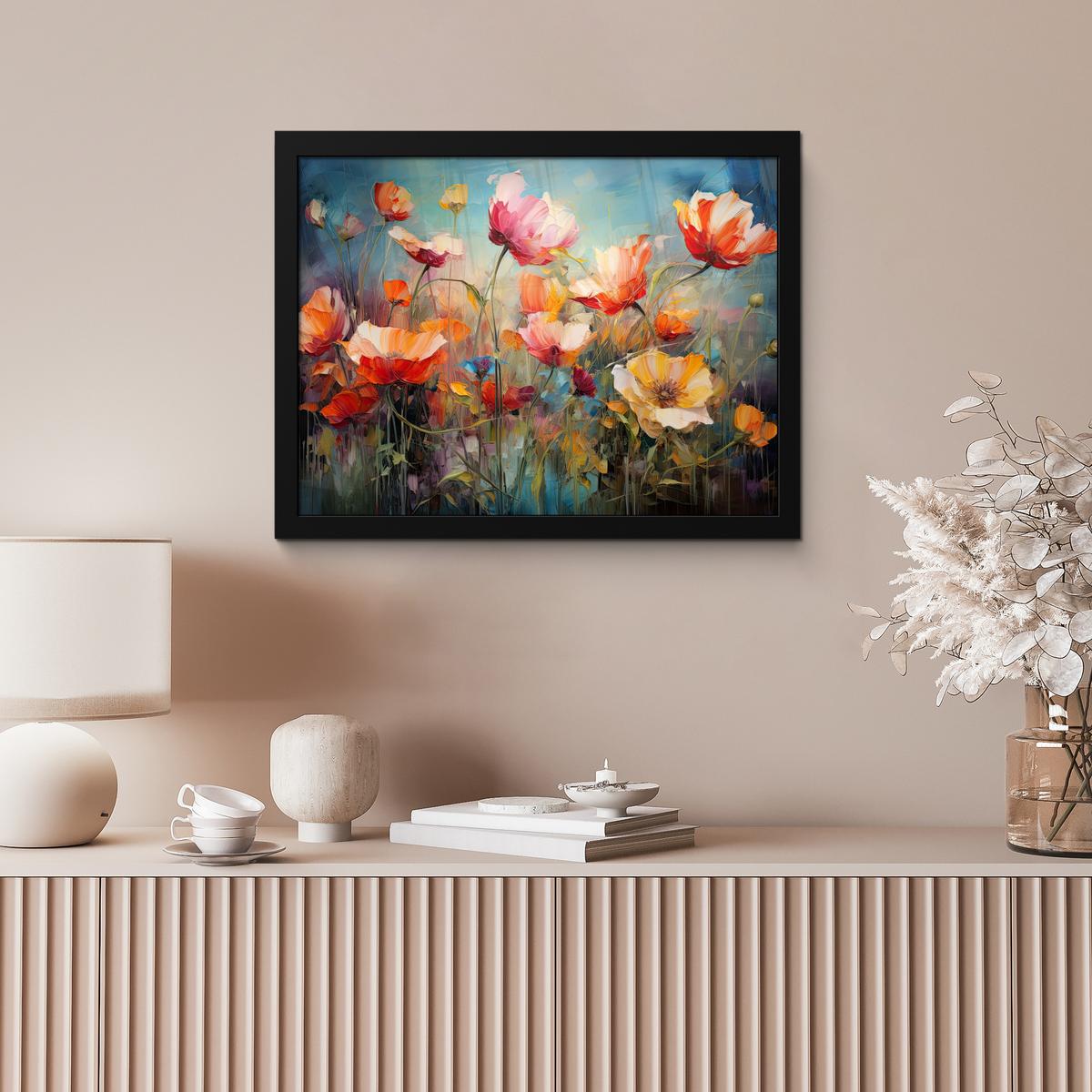 POSTER MIT RAHMENGERAHMTES BILD Blumen - Aquarell - Kunst - Botanisch - Natur 40x30 cm - Orange, Papier (40/30cm) - MuchoWow