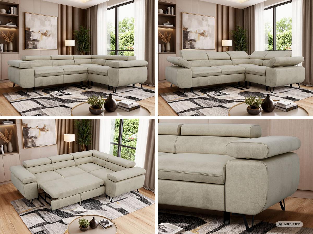 ECKSOFA FALCO L - Beige Velvet - Rechts Seite - Beige/Schwarz, Textil/Metall (268/197cm) - MKS