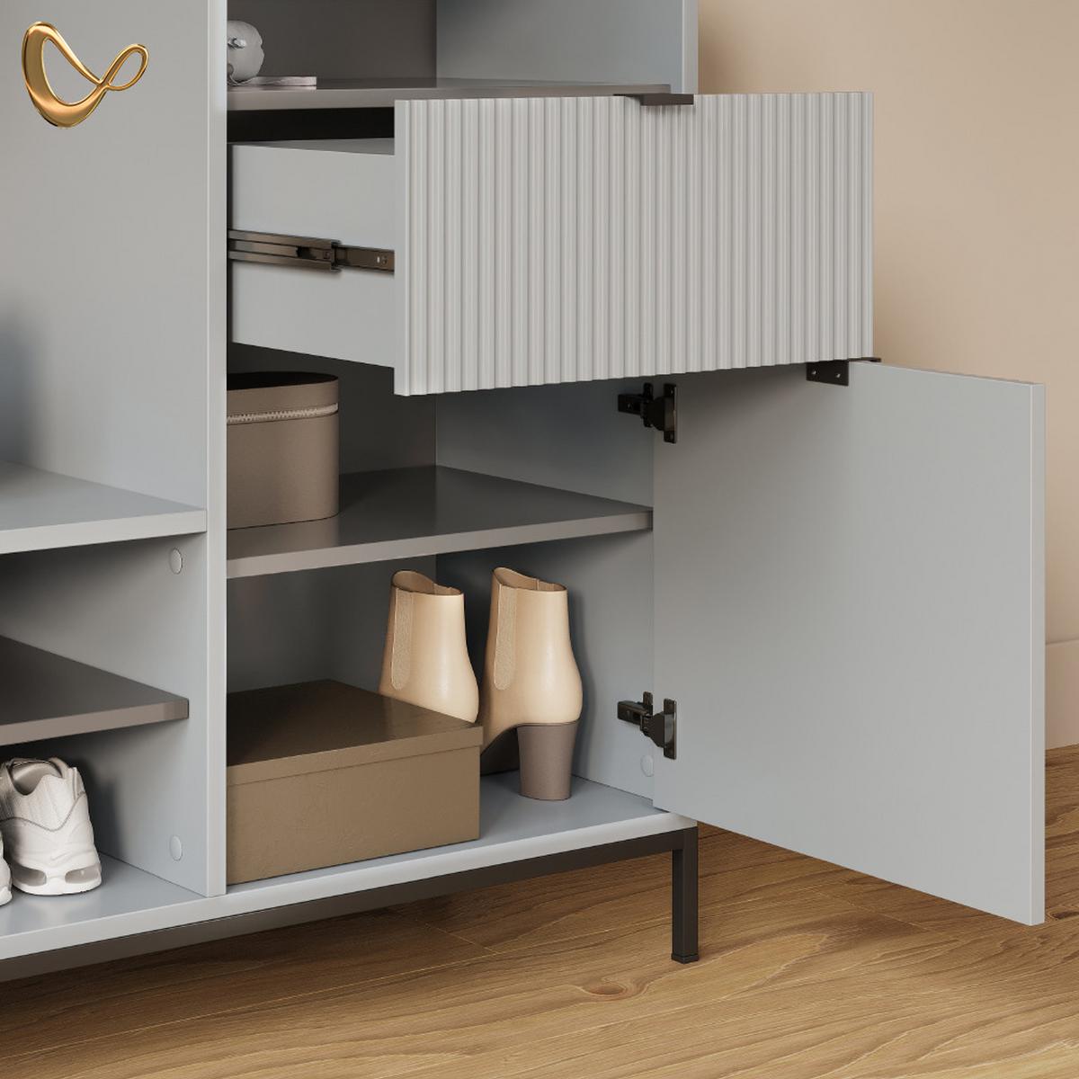SCHUHSCHRANK Aterno Grau 100 x 98.5 cm mit Tür und Schublade - Grau, Holzwerkstoff (100/98.5/40cm) - Livinity®