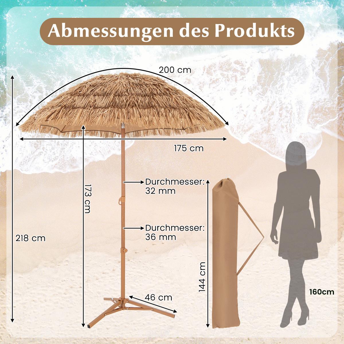 SONNENSCHIRM Natur - Naturfarben, Kunststoff (200/200cm) - COSTWAY