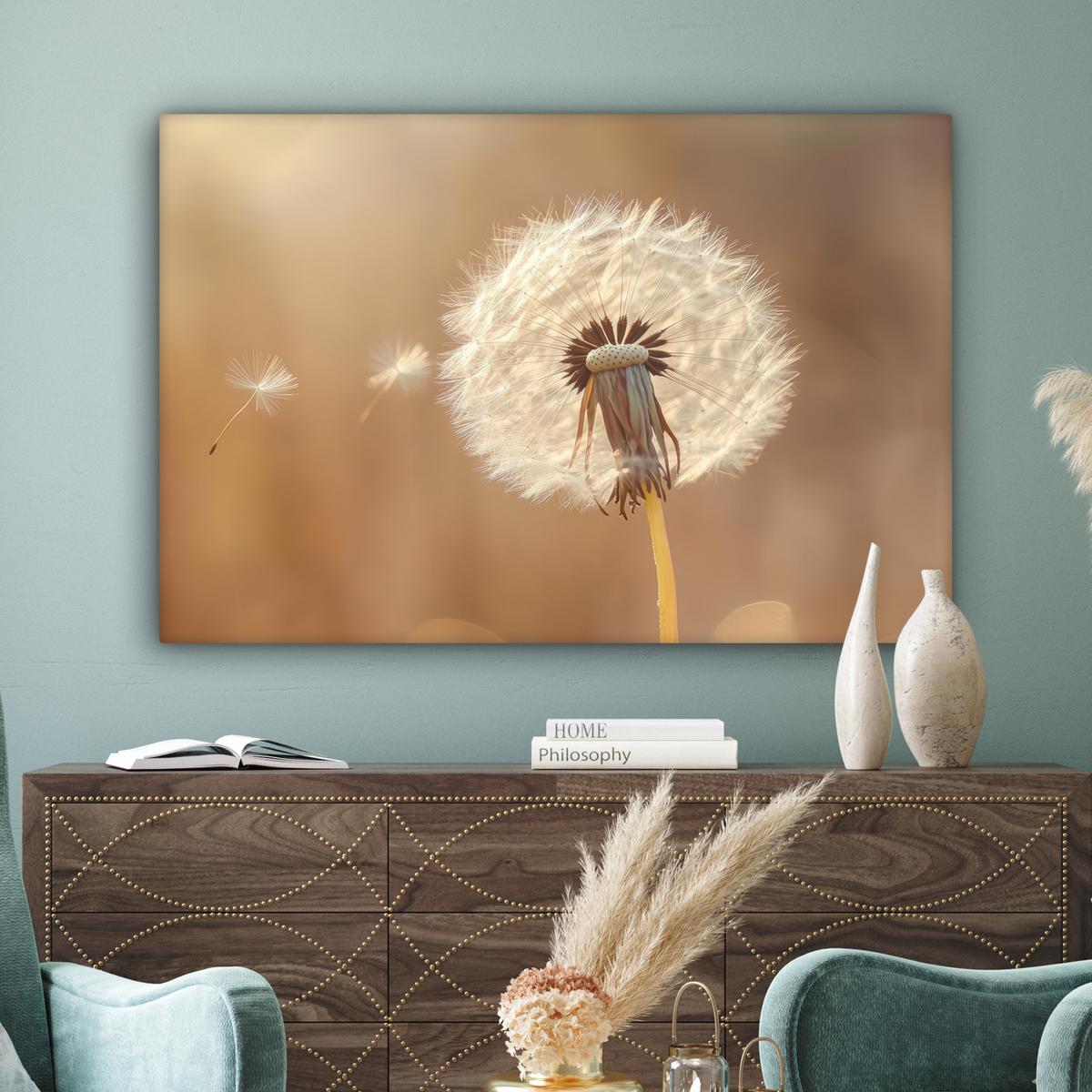 LEINWANDBILD Löwenzahn - Beige - Natur - Blume Groß 140x90 cm - Hellbraun, Textil (140/90cm) - MuchoWow
