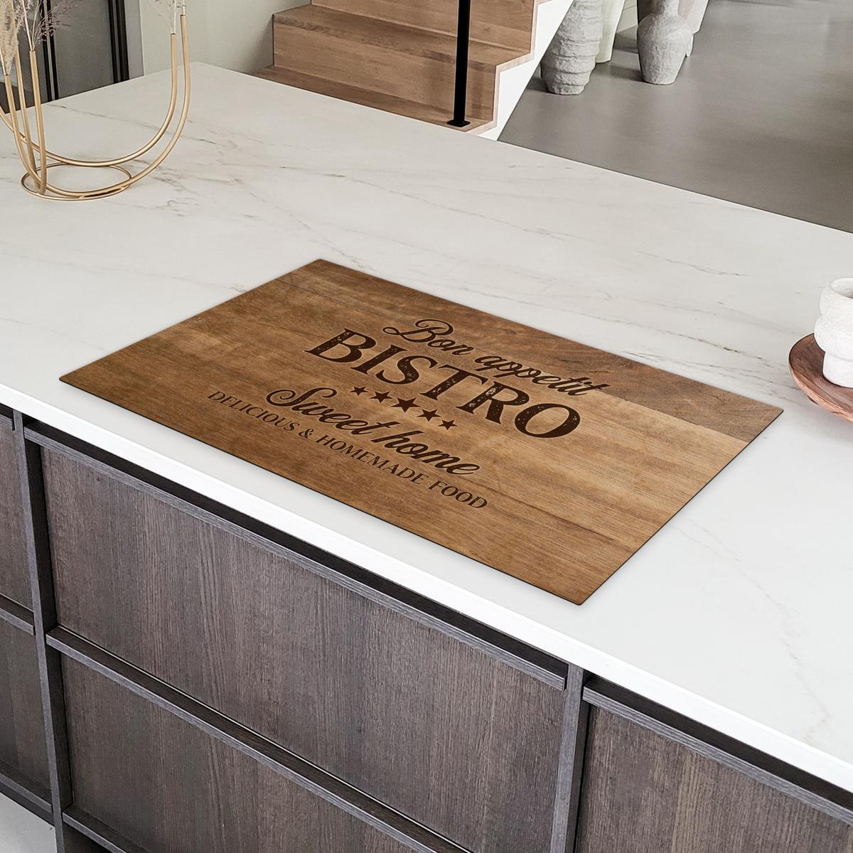 HERDABDECKPLATTE Zitat - Bistro - Guten Appetit - Süßes Zuhause - Holzmaserung Induktionsschutz 91.6x52.7 cm - Braun, Kunststoff (91.6/52.7/0.2cm) - MuchoWow