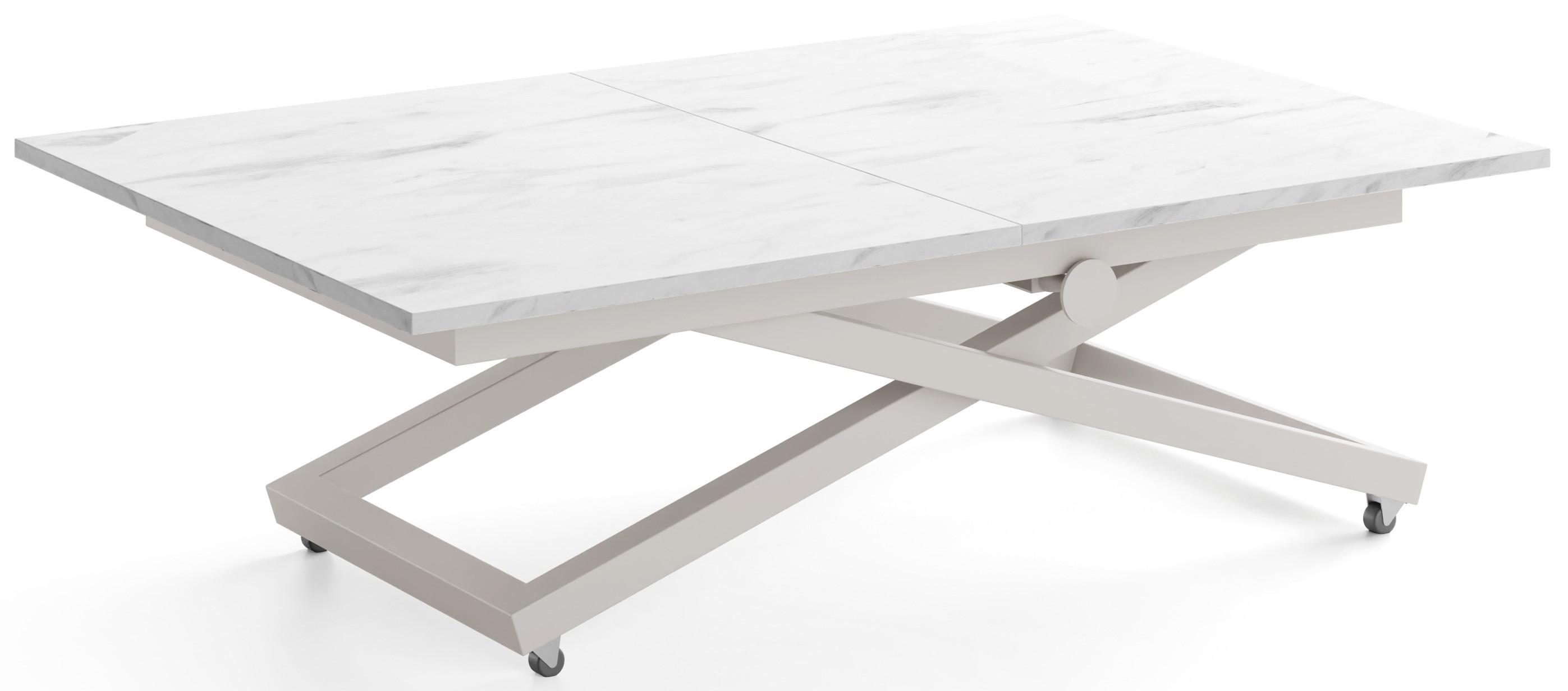 COUCHTISCH Axen höhenverstellbar ausziehbar, Marmor Weiß 120-160/80/38-75 cm - Ecru/Kaschmir, Holzwerkstoff/Metall (80/160/75cm) - WFL GROUP