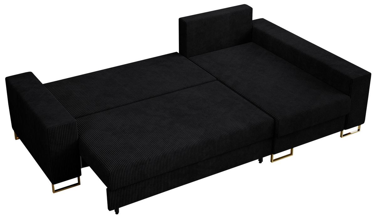 ECKSOFA Dorian Cord Schwarz - Goldfarben/Schwarz, Textil/Metall (242/138cm) - MKS