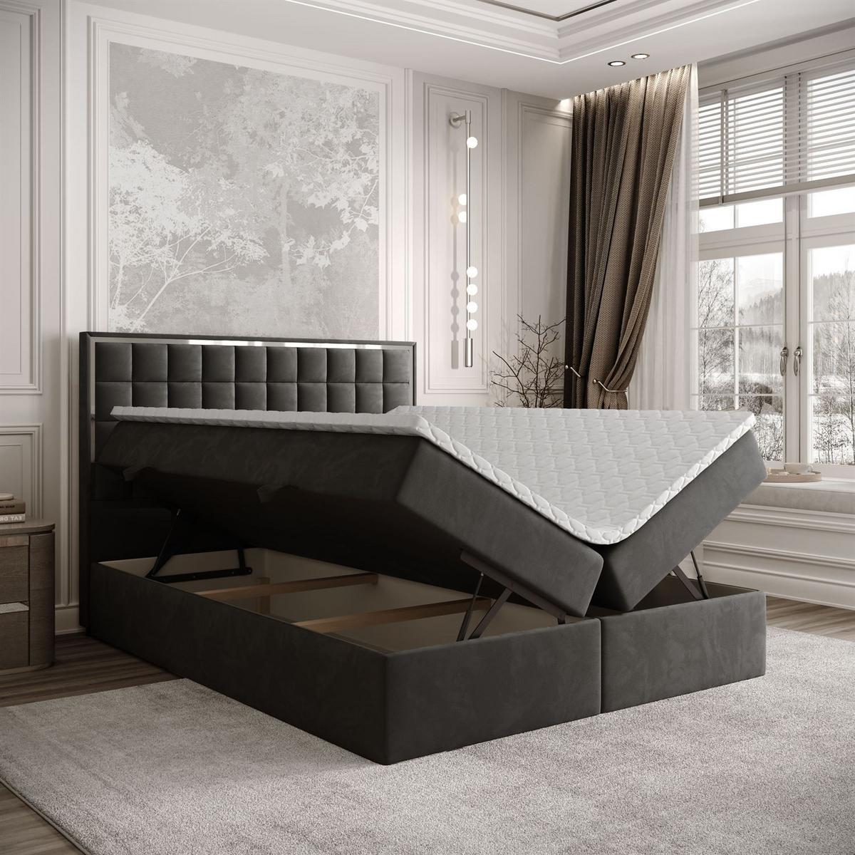 BOXSPRINGBETT ISADORA SILVER mit Bettkasten und Topper 180x200 cm Royal Velvet 185 - Graphitfarben, Textil - Lookway