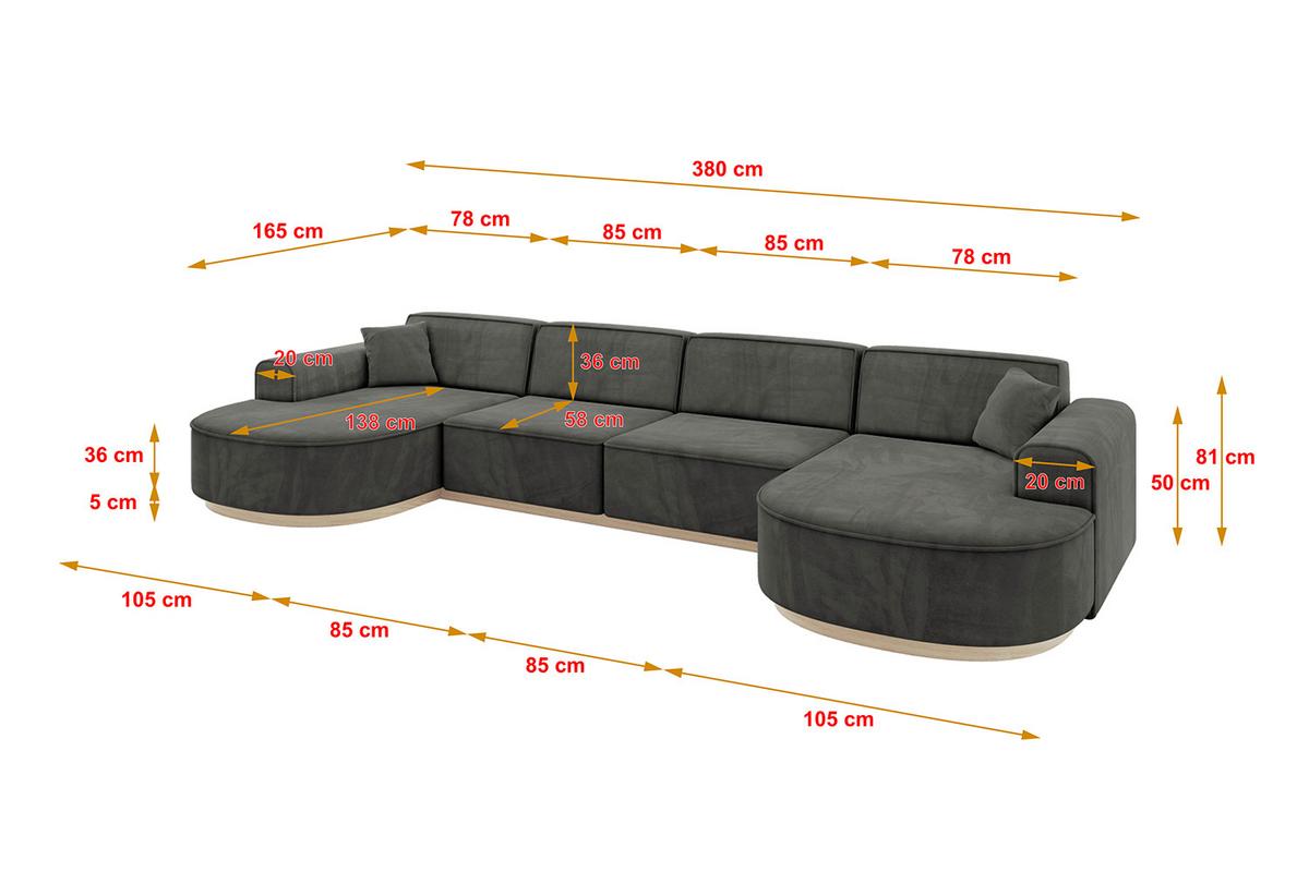 WOHNLANDSCHAFT MARI-U2-v1 - 388x171x83 cm Dunkelgrau Velours - Dunkelgrau, Holzwerkstoff/Textil (388/83/171cm) - ALTDECOR