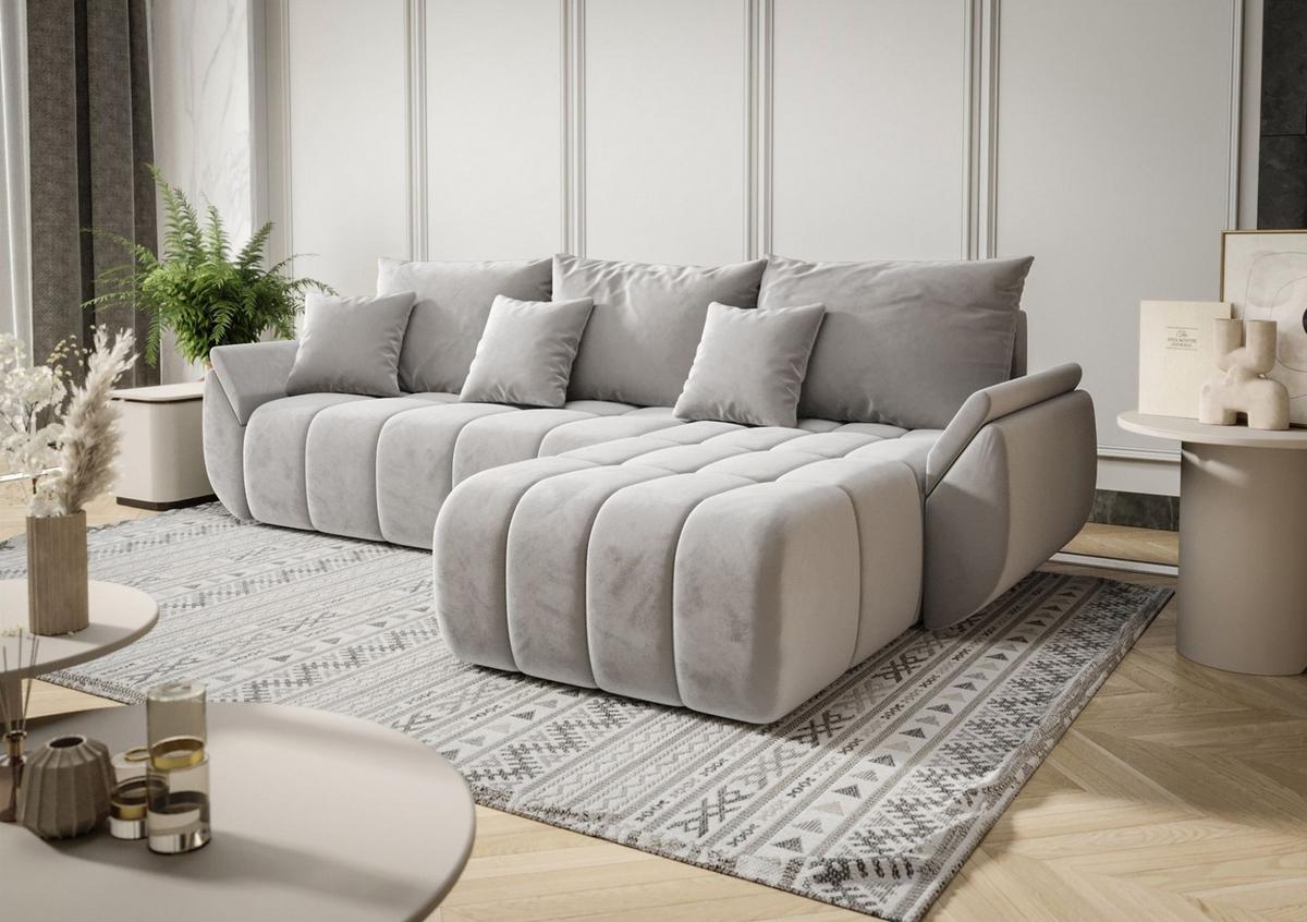 ECKSOFA Louise - Hellgrau, Holzwerkstoff/Textil (280/185cm) - Fun Möbel