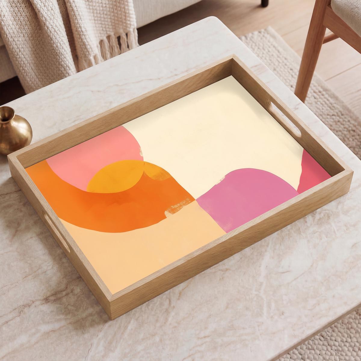 TABLETT Formen - Abstrakt - Farbenfroh 50x35 cm - Orange, Holz (50/5/5cm) - OnlyWow