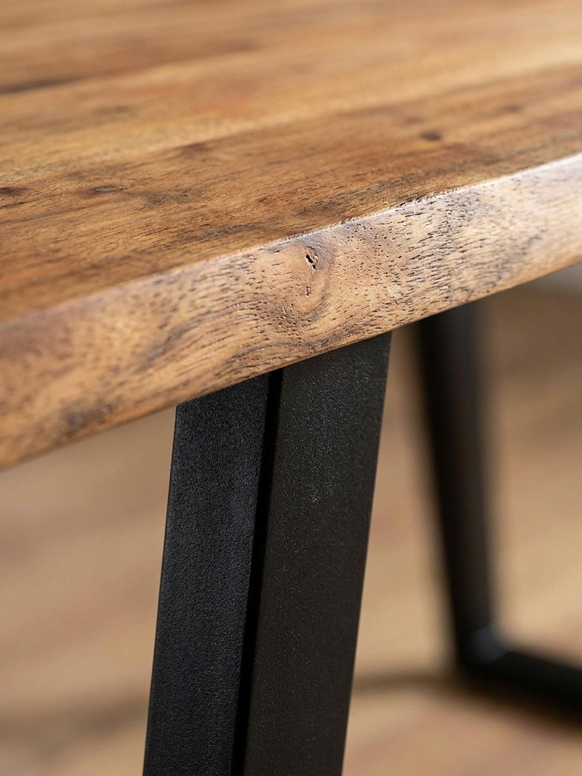 SCHREIBTISCH Massivholz Baumkante U-Gestell Handarbeit ATOLL, Goldbraun-Schwarz 160x80x76 cm - Schwarz/Braun, Holz/Metall (80/160/76cm) - KADIMA DESIGN