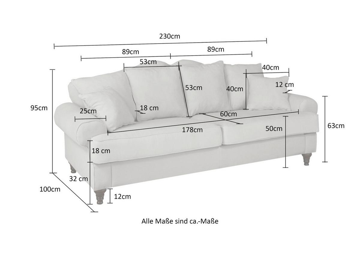 SOFA beige Landhaus, Couch 3,5-Sitzer 230 cm - Beige, Holz/Textil (230/95/100cm) - Furn.Design