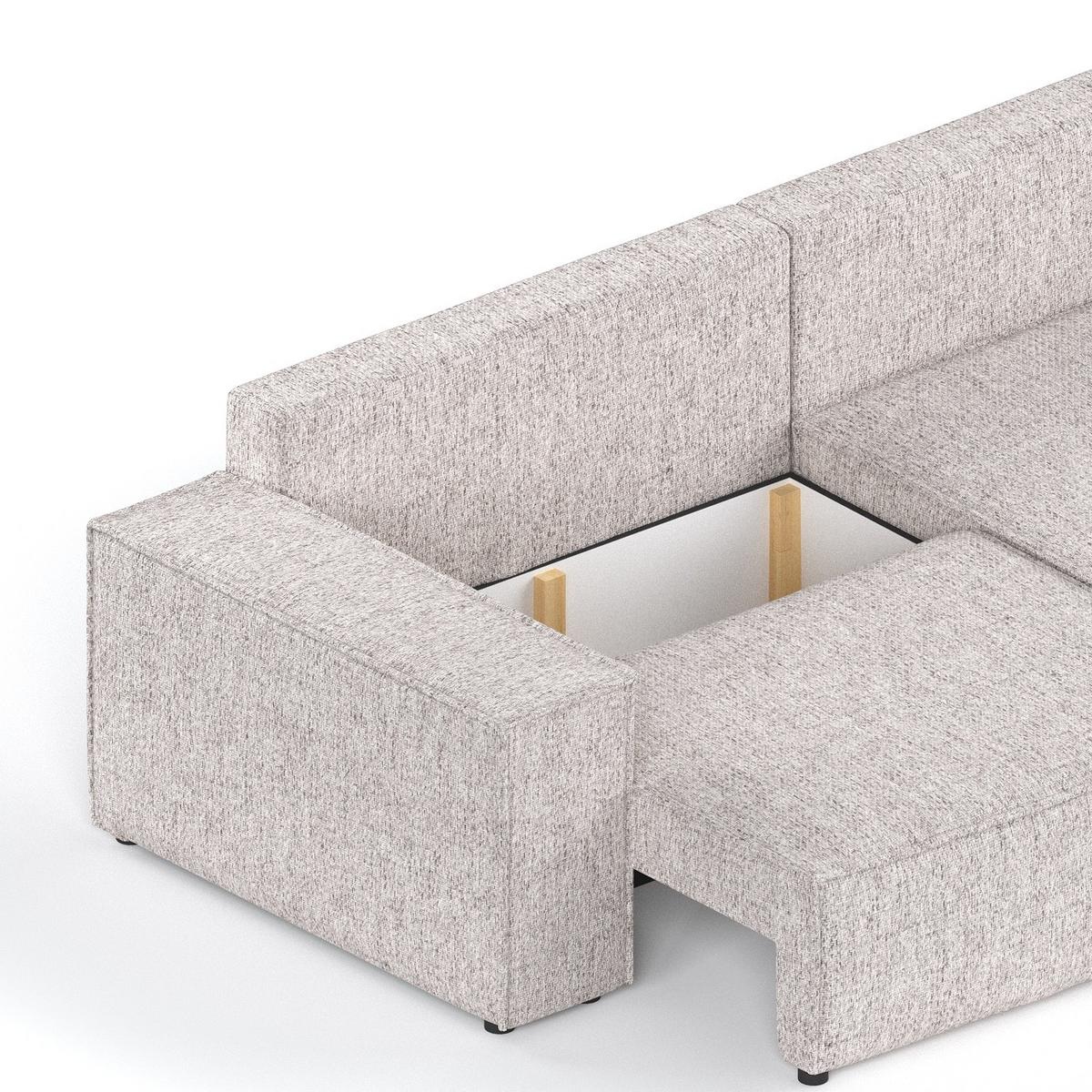 ECKSOFA CAVO mit Schlaffunktion Beige im Neve Stoff - Beige/Schwarz, Holz/Holzwerkstoff (255/148cm) - AltaBeds
