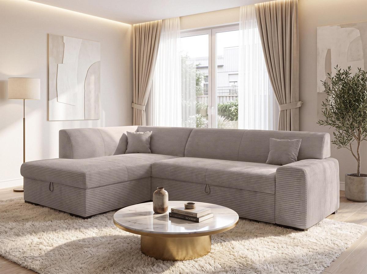 ECKSOFA L Form Minosa Beige 260/175/71 cm Links mit Schlaffunktion - Beige/Schwarz, Kunststoff/Textil (260/175cm) - AX Living