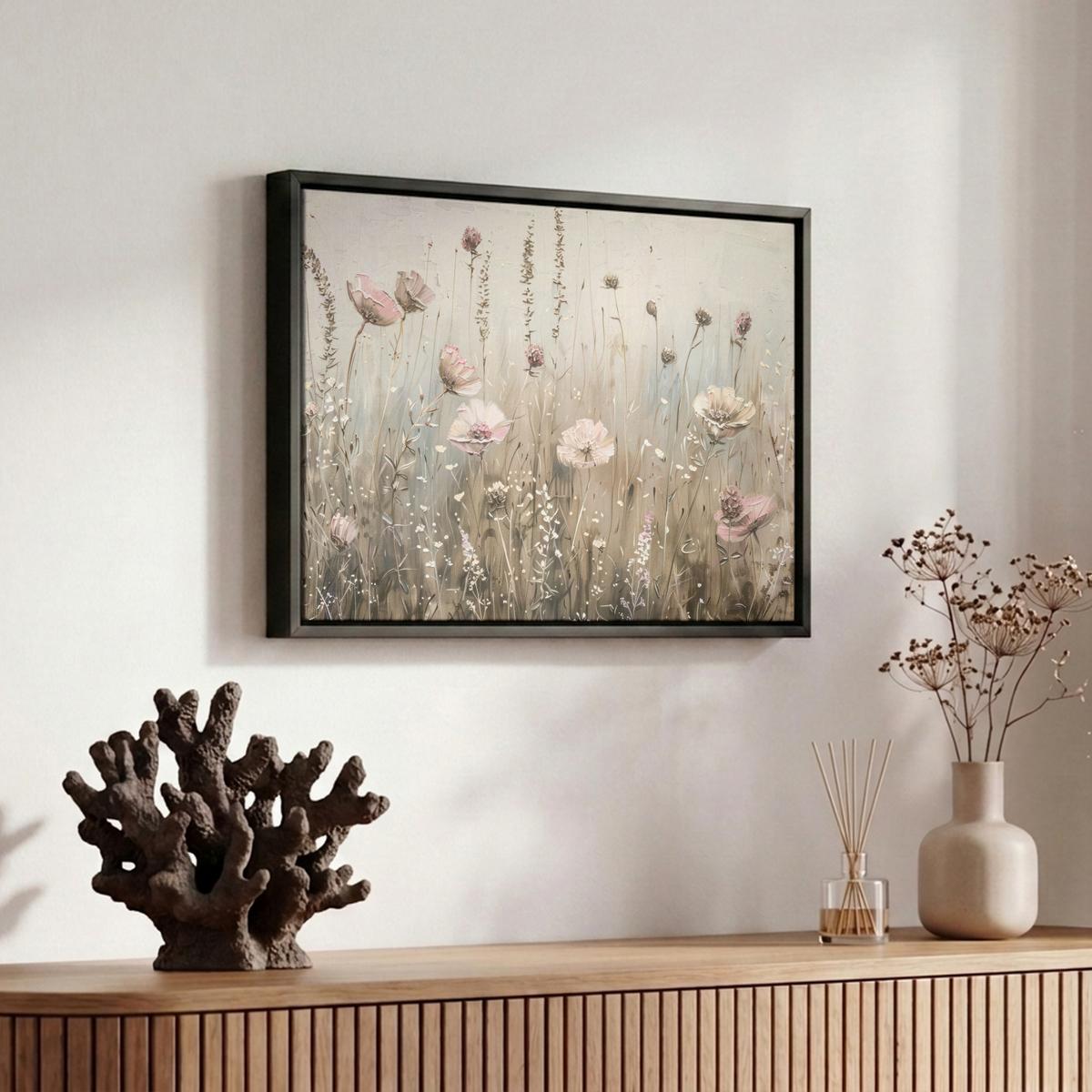 LEINWAND Bilder mit Rahmen - Blumen - Rosa - Modern - Beige - 30x20 - Beige, Textil (30/20cm) - MuchoWow