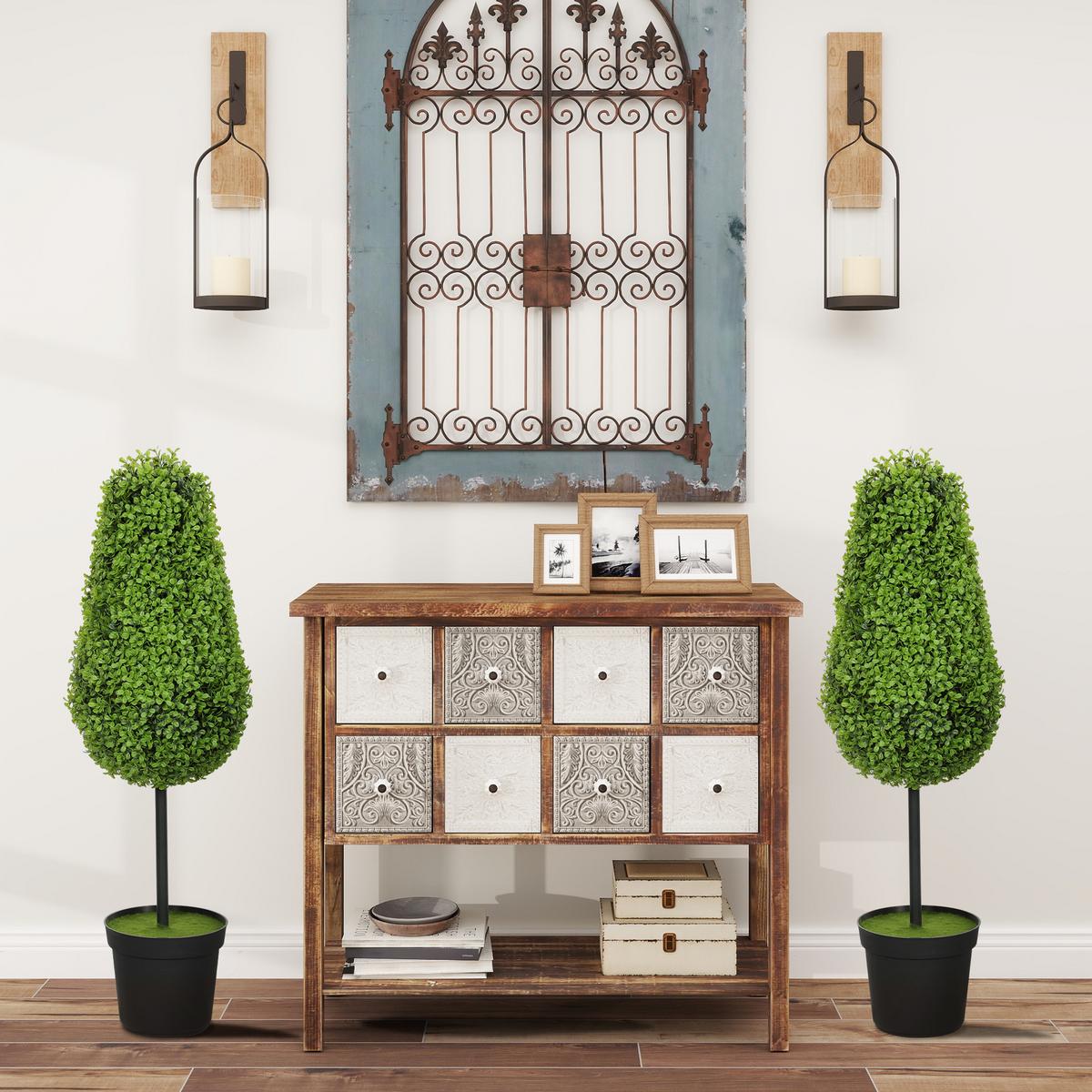 2ER Set Künstliche Buchsbaum 90cm Kunstpflanze in Tränenform Fake Plant wie echt - Schwarz/Grün, Kunststoff (90cm) - HOMCOM