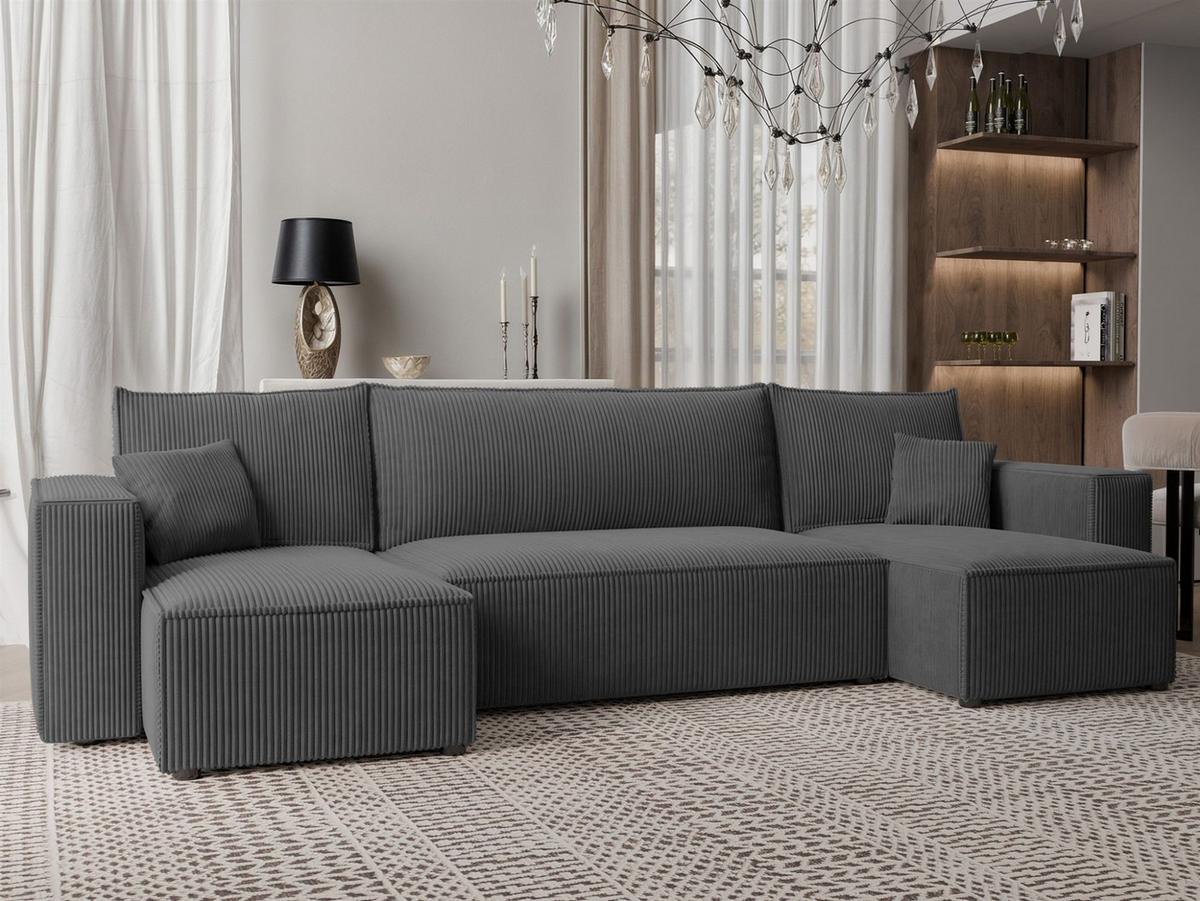 WOHNLANDSCHAFT Adara Schlaffunktion - Dunkelgrau, Holzwerkstoff/Textil (312/83/145cm) - Fun Möbel
