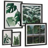 BILDER SET 5er Set - 50x50 cm & 20x30 cm & 40x60 cm Schwarzer Rahmen - Ästhetik tropischer Pflanzen - Schwarz, Kunststoff (40/60cm) - TULUP