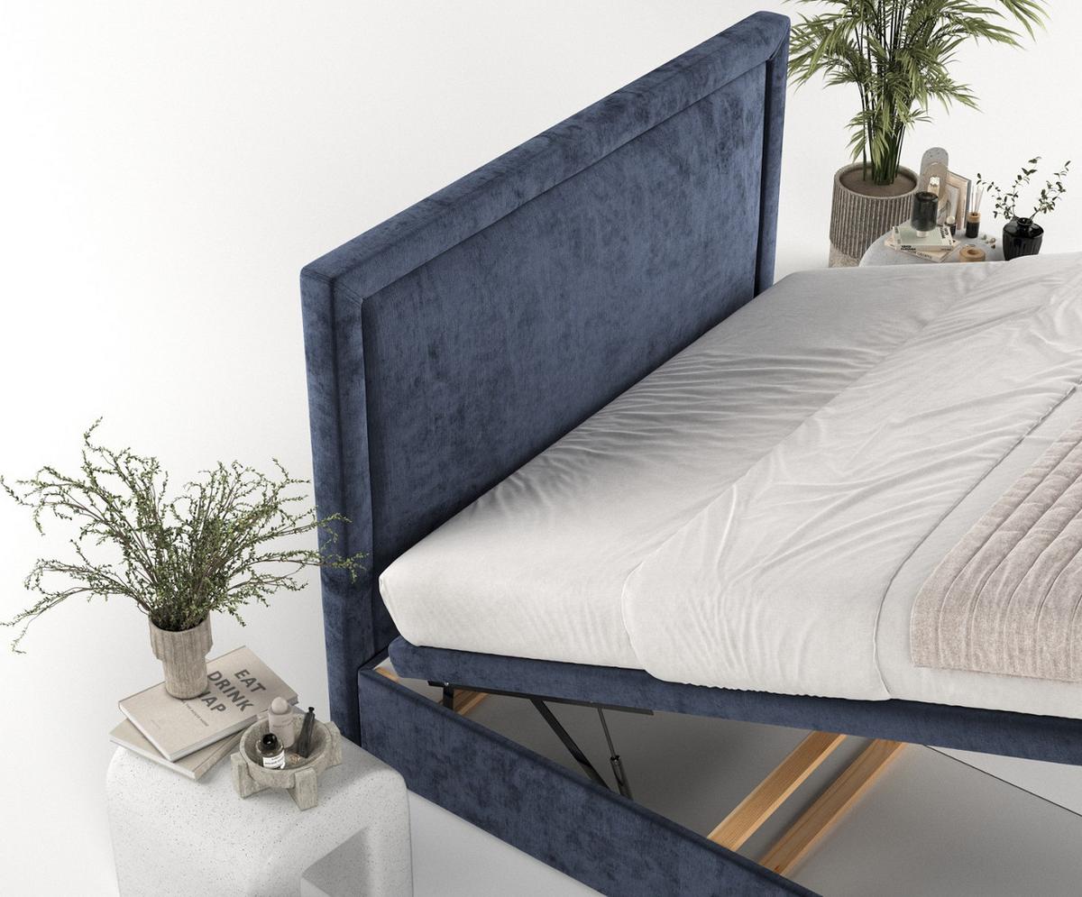 POLSTERBETT Salma mit Stauraum 120/200 cm Marineblau im Lotta Stoff - Schwarz/Dunkelblau, Holz/Holzwerkstoff (120/200cm) - AltaBeds