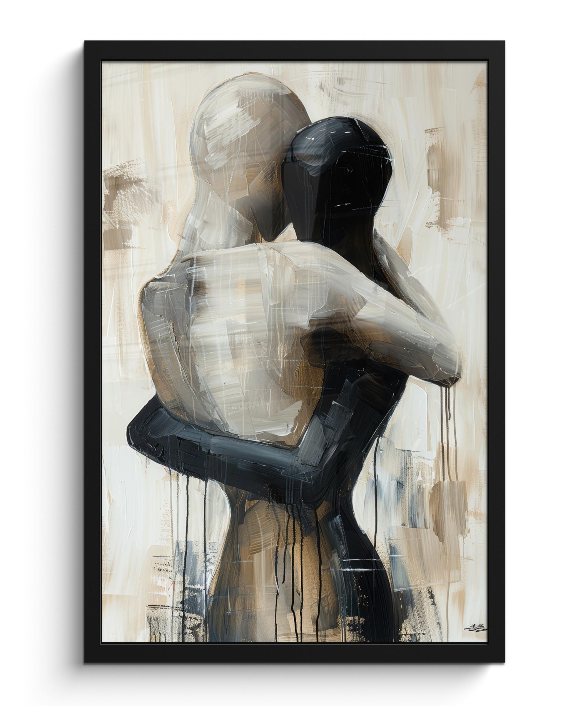 POSTER MIT RAHMEN Abstrakt - Liebe - Schwarz und weiß - Modern Bilder mit Rahmen 40x60 cm - Schwarz, Papier (40/60cm) - MuchoWow