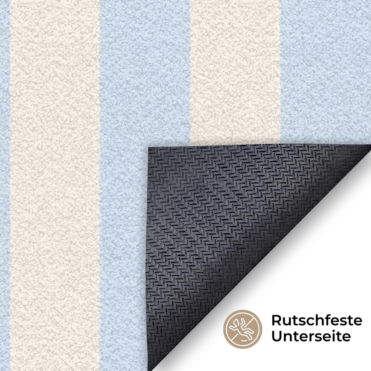 FUSSMATTE Orange – Blau – Streifen – Cheers 150x90 cm - Hellblau, Kunststoff (150/0.4cm) - MuchoWow