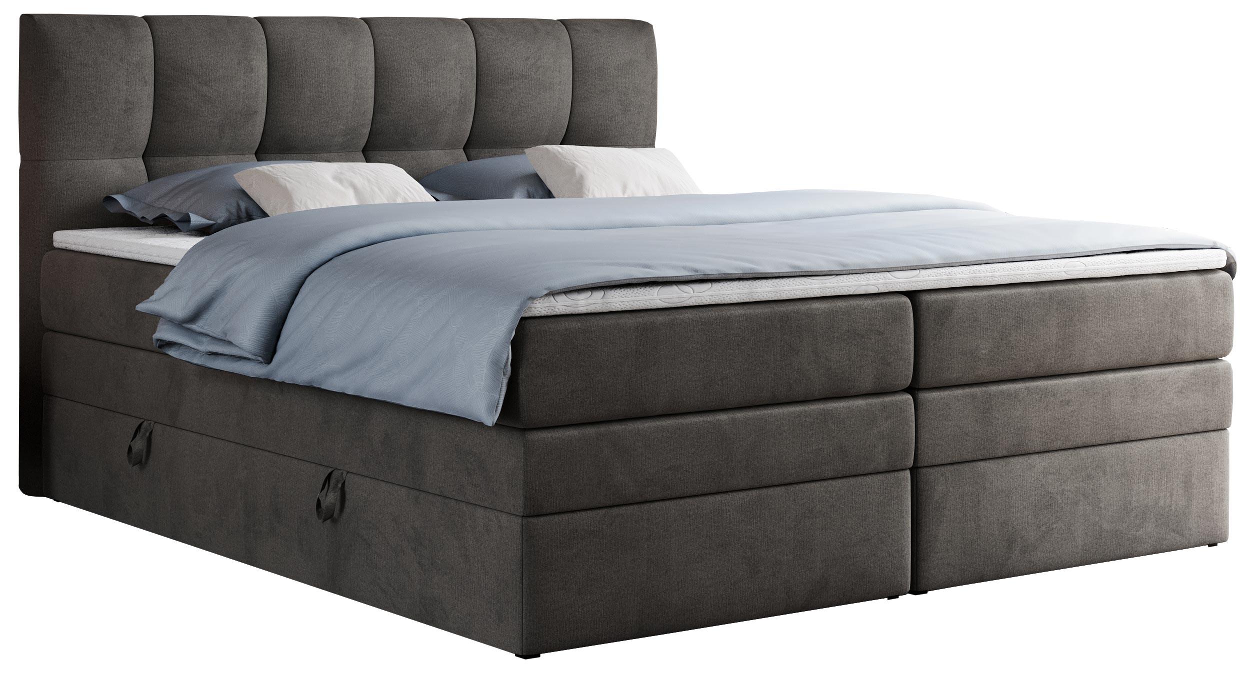 BOXSPRINGBETT ALVIN KING 200/200 Dunkelgrau Velvet - H3 - Dunkelgrau, Holz/Textil (200/200cm) - MKS
