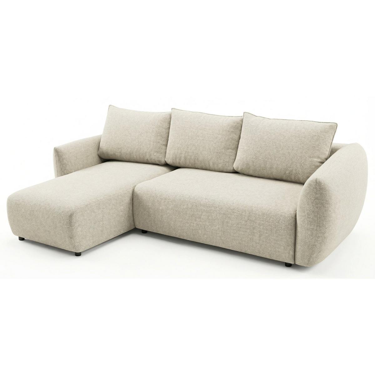 ECKSCHLAFSOFA Zordo HELLBEIGER CHENILLE LINKS MIT ZWEI BETTKÄSTEN - Ecru/Schwarz, Kunststoff/Textil (256/170cm) - Selsey