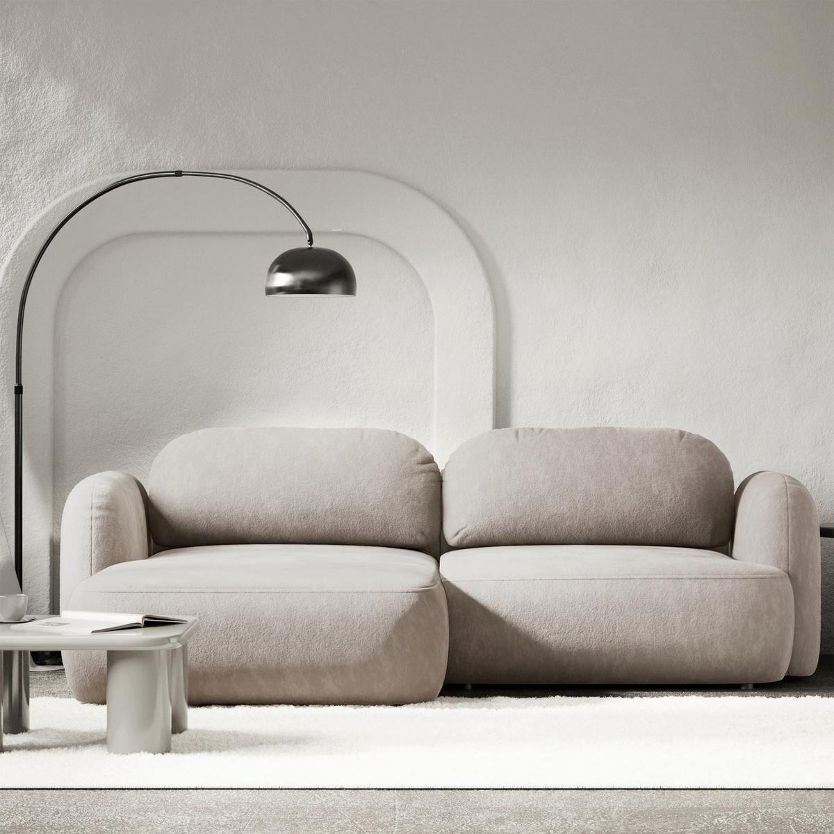 ECKSOFA Tvoya hellbeige Chenille - Ecru/Schwarz, Kunststoff/Textil (267/175cm) - Selsey