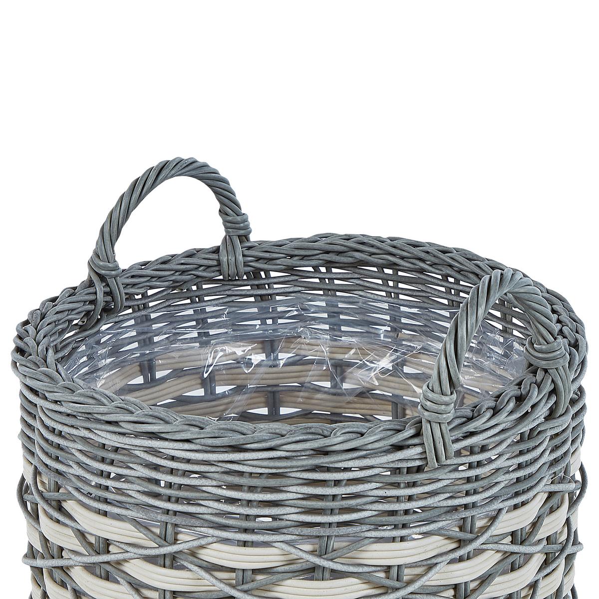 BLUMENKORB 3er-Set Rattan grau/weiß rund 49-37/39-30/31-24 cm Gefira - Weiß/Grau, Kunststoff (50cm) - Beliani