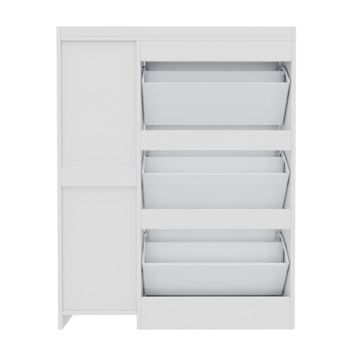 SCHUHSCHRANK Modern 3 Klappfächer 1 Tür Schublade Höhenverstellbar - Weiß, Holzwerkstoff (92/121/24cm) - Urban Meuble