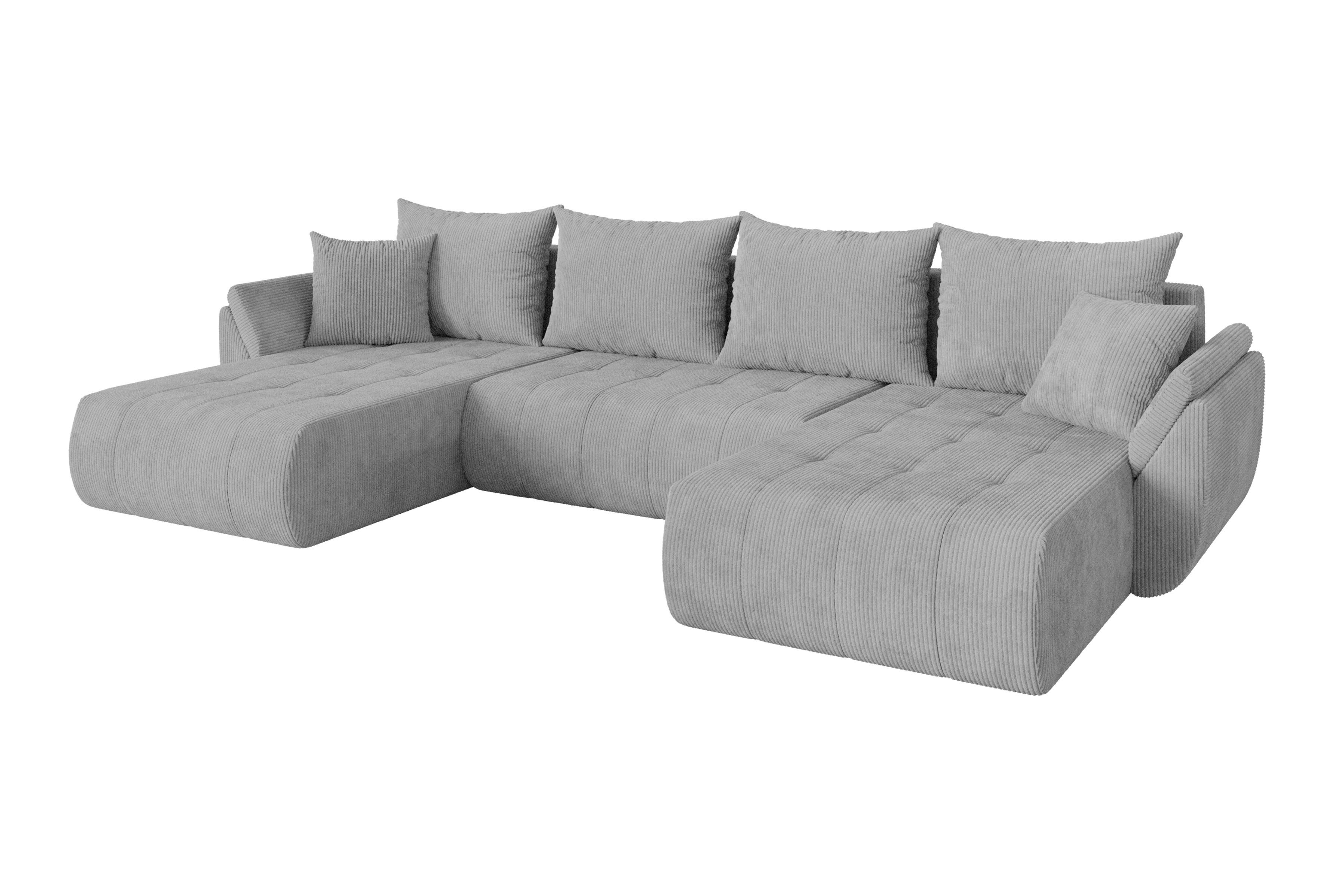 WOHNLANDSCHAFT mit Schlaffunktion und Bettkasten TOKO-U 378x194x86 Grau Cord - Schwarz/Grau, Holzwerkstoff/Kunststoff (378/86/194cm) - ALTDECOR