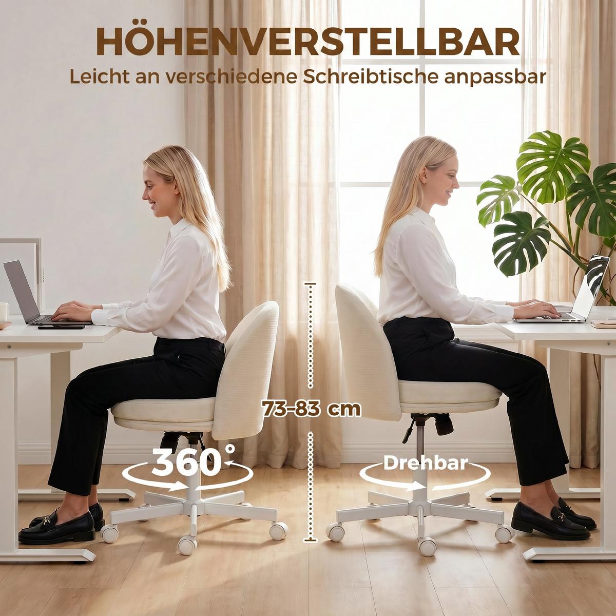 SCHREIBTISCHSTUHL Polyester Cremeweiß - Creme/Weiß, Textil/Metall (57/83/58cm) - HOMCOM